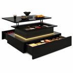 Table basse relevable rectangulaire avec LED et tiroirs | AURA