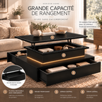 Table basse relevable rectangulaire avec LED et tiroirs | AURA