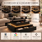 Table basse relevable rectangulaire avec LED et tiroirs | AURA
